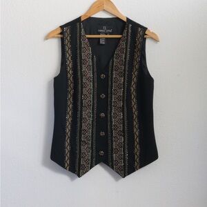 Carole Little Black Vest with Gold and Red Embroidered Stripes